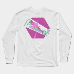 Lettering PARADISE. Green font on pink background. Mood of summer Long Sleeve T-Shirt